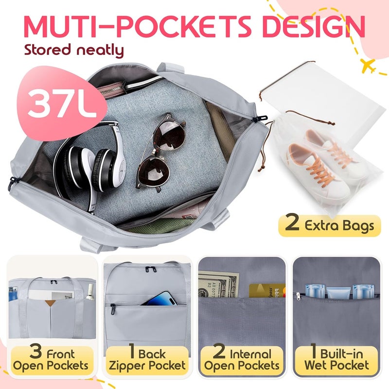 Magimack Duffle Bag for Travel, Carry-on Travel Bag with Trolley Sleeve, Sport Gym Bag for Women, Overnight Bag for Men, Hospital Bag for Labor and Delivery (Grey) - Image 4